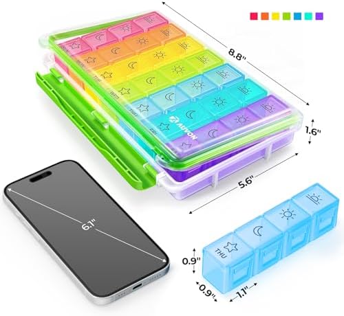 AUVON Large Moisture-Proof Weekly Pill Organizer 4 Times a Day, BPA-Free