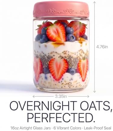 6-pack 16 oz Overnight Oats Containers with Lids