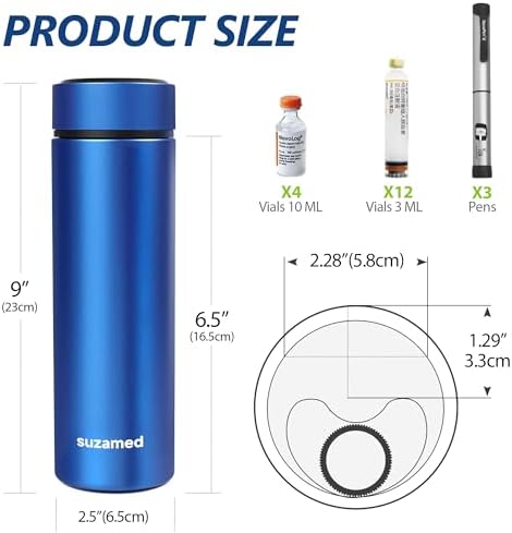 suzamed Vacuum Insulin Cooler Travel Case, Ice Pack TSA Approved, Blue