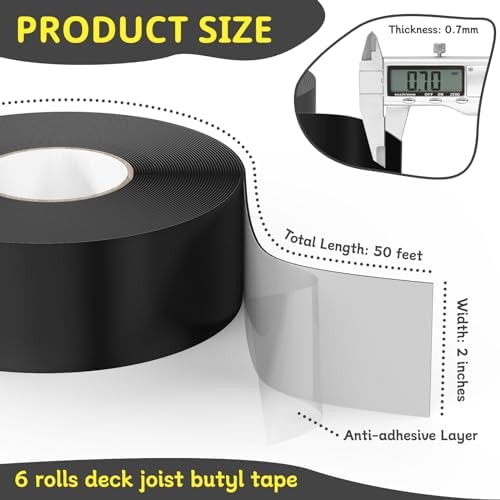 Joist Tape for Decking 2'' X 50', 6 Rolls Waterproof Butyl Tape