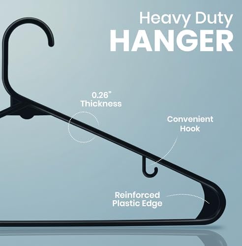 Utopia Home Plastic Hangers 50 Pack – Built-in Strap Hooks Black