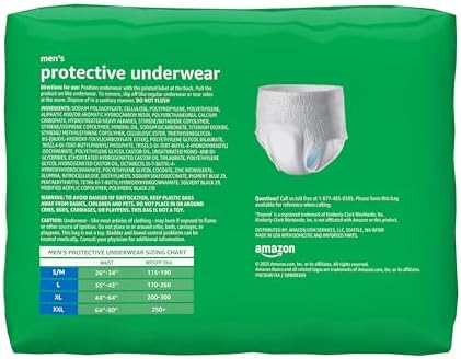 Amazon Basics Incontinence Underwear for Men, Maximum Absorbency, Small/Medium 51 pack
