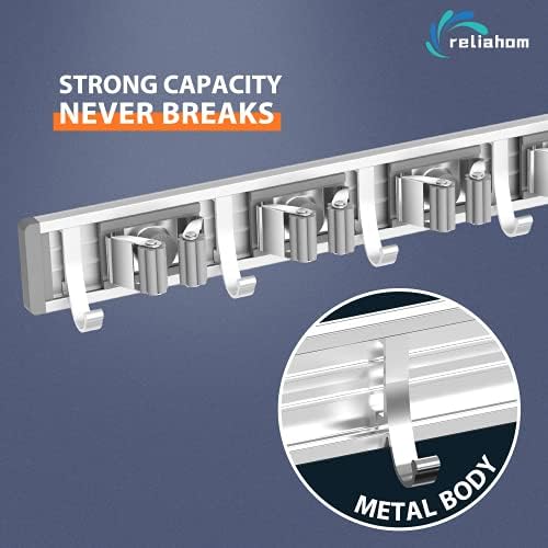 reliahom Broom Holder Wall Mount Mop Hanger Tools organizer 4Racks 5Hooks