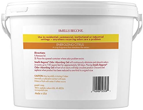 SMELLS BEGONE 1-Gallon Gel Odor Eliminator – High-Capacity, Long-Lasting Absorber for Large Basements, Garages, Workshops & Commercial Areas – Remove Tough Odor with Essential Oils (Energizing Citrus)