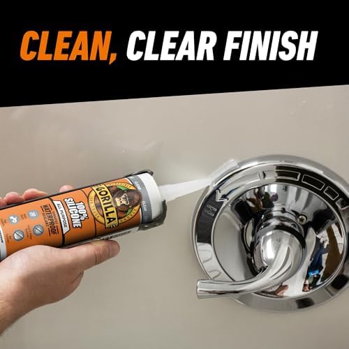 Gorilla 100% Silicone Waterproof Caulk, Clear, 10 oz Cartridge