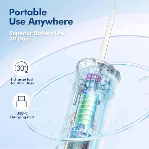 Bezvoi Mini Portable Water Flosser for Travel, 5 Modes Dental Floss, 6 Tips