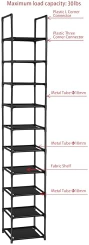 FIDUCIAL HOME 10 Tiers Vertical Shoe Rack 10 Pairs Skinny Shoe Shelf