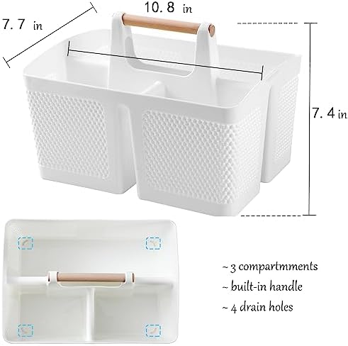 rejomiik Portable Shower Caddy Basket Plastic Cleaning Caddy Organizer Storage Tote with Handle for Bathroom, College, Dorm Room Essentials, White