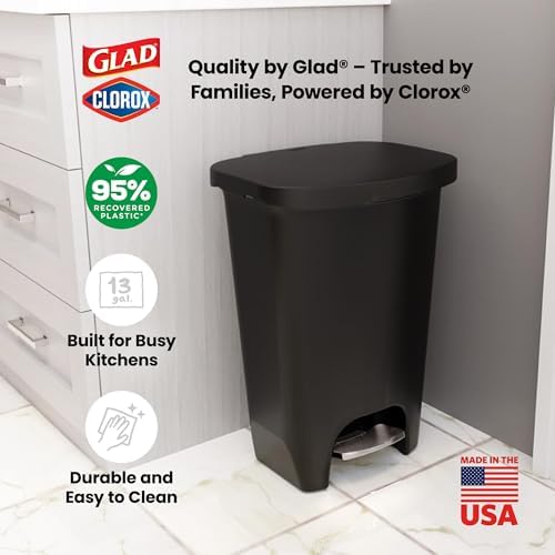 Glad Premium Trash Can with Clorox Odor Protection, 13 Gallon, Black