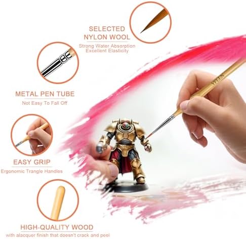 6Pcs Miniature Paint Brushes Set with Triangular Handles - for Acrylics, Oils, Watercolors & Paint by Number, Figurine
