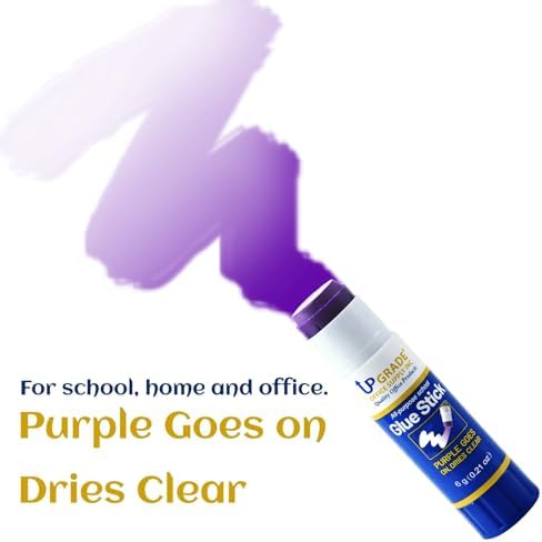 Upgrade Office Supply Glue Sticks, 6g, 2 Count, Purple Goes On Dries Clear