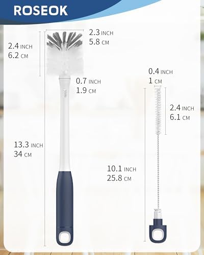 ROSEOK Bottle Brush with Straw Cleaner Brush, 2 in 1, Nylon Bristles