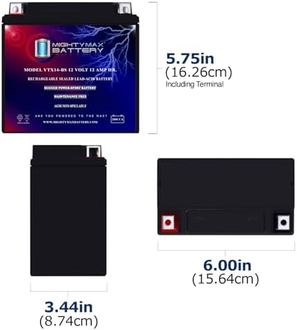 Mighty Max Battery YTX14-BS - 12 Volt 12 AH, 200 CCA, Rechargeable Maintenance Free SLA AGM Motorcycle Battery