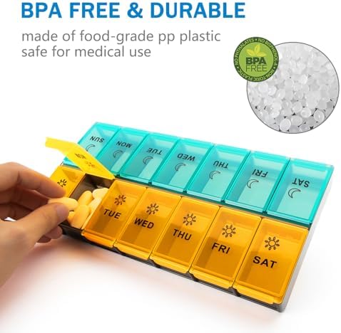 Mossime XL Pill Organizer 2 Times a Day, 7 Day Am Pm Weekly Pill Box