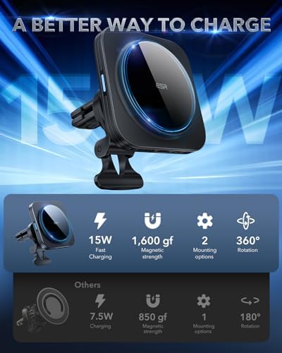ESR for 15W MagSafe Car Mount Charger for iPhone 17-12, Samsung Galaxy S26
