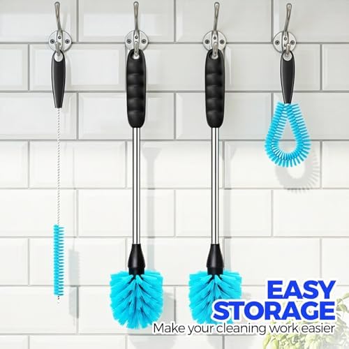 Holikme 4 Pack Bottle Brush 14.5" Long Handle Stainless Steel Brush,Blue