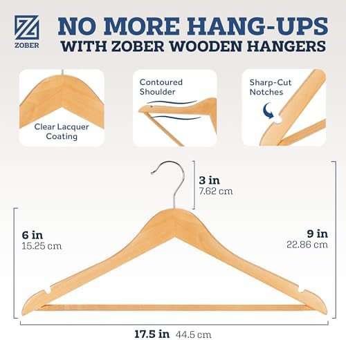 Zober Wooden Hangers 20 Pack, Heavy Duty Clothes Hangers, Non Slip, Natural