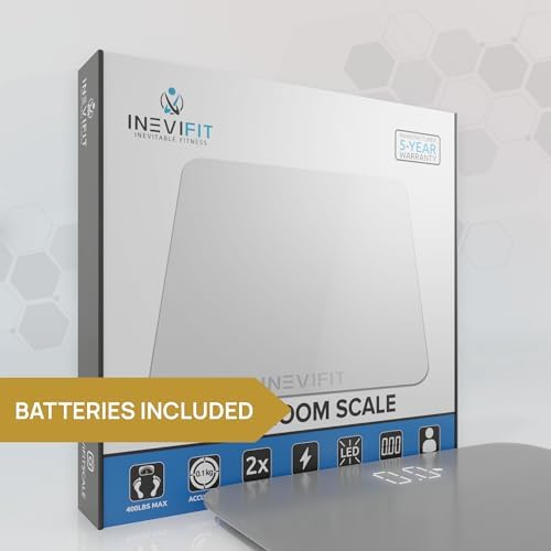 INEVIFIT Premium Bathroom Scale, Highly Accurate Digital Bathroom Body Scale, Measures Weight up to 400 lbs. Includes Batteries