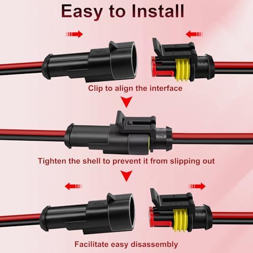 BFXM 10Pcs Car Waterproof Electrical Connector, 16 AWG 2 Pin Connector