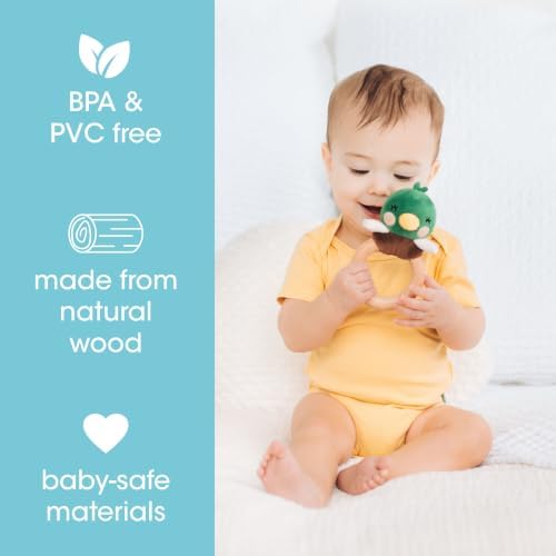 Pearhead Mallard Duck Wooden Baby Teether