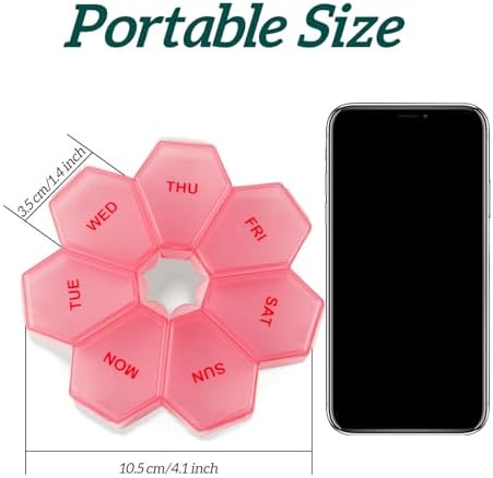 [1Pack] 7-Day Weekly Pill Organizer,Daily Vitamin Case,Pill Box Pinkish-red