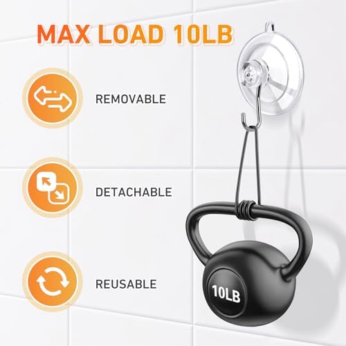 KORCCI Suction Cup Hooks 6Pack - Max Load 10LB, No Trace, Reusable & Removable, 1.77Inch Clear Medium Suction Cups, Stainless Steel Hooks, for Tile, Glass, Window, Shower, Kitchen, Bathroom, Decor