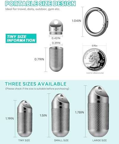 TISUR Titanium Keychain Pill Holder Small Metal Pill Case