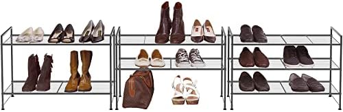 Simple Houseware 3-Tier Stackable Wired Grid Shoe Rack, Black