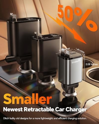 Retractable Car Charger,75W Car Phone Charger USB C Fast Charge for iPhone