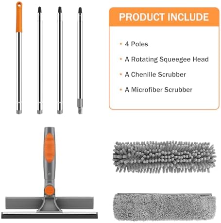 SetSail Window Squeegee with 66in Extension Pole 2-in-1 Window Cleaning Kit