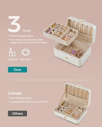 SONGMICS Travel Jewelry Organizer, 2-Layer Portable Jewelry Box Case