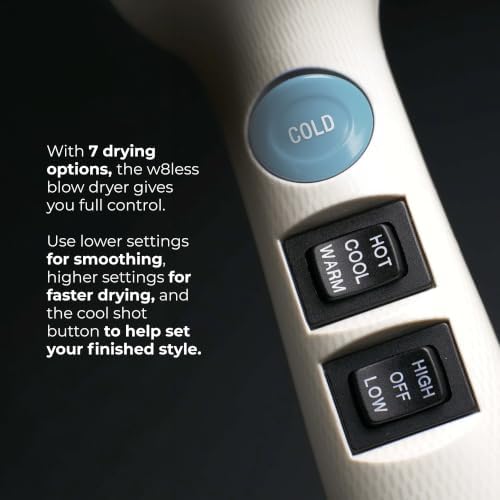 RUSK Engineering W8less Professional 2000 Watt Dryer, 7 Speed Settings, Lightweight.