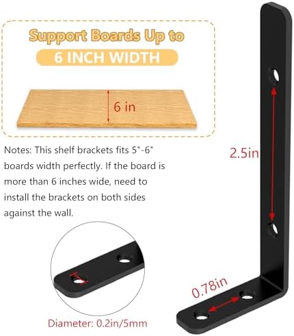 LSK 6PCS L Bracket, L 5"×H 2" Shelf Support Bracket, Max Load :42lb, Black