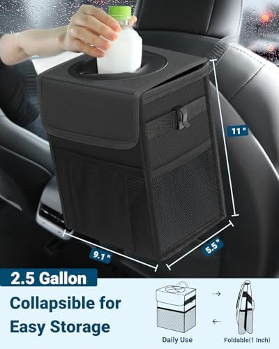 Capolo Car Trash Can with Lid, Leakproof Car Garbage Can Car Trash Bag