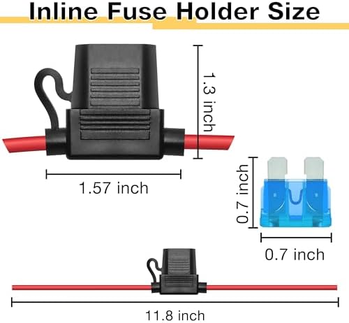 ecocstm 2 PCS Inline Fuse Holders 12V, 16 AWG Car Gauge Inline Fuses,