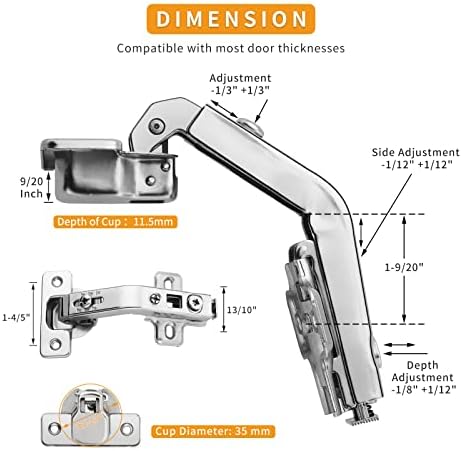 Chibery 2 Pack 1 Pairs 135° Lazy Susan Hinge, Full Overlay Concealed for Corner Kitchen Cabinet Replacement Hardware, Cupboard Folded, Folden Door