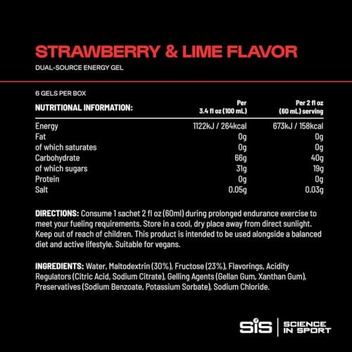 SiS BETA Fuel Dual-Source Isotonic Energy Gel, Strawberry & Lime, 6-Pack