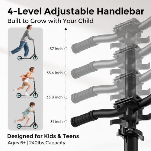 WAYPLUS Kick Scooter for Ages 6+,Kid,Teens & Adults.8 Big Wheels,240lb