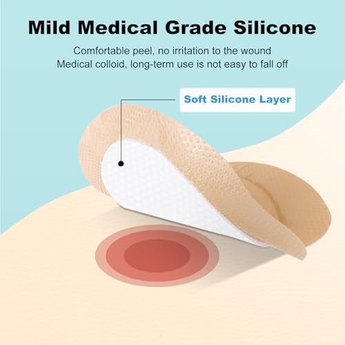Sacral Foam Dressing, Sacrum Silicone Foam Dressing with Border, 7x7 Large Bandage for Bed Sores On Buttocks, Super Absorbent Pressure Sore Prevention Pads, Waterproof & Breathable Wound Dressing (10)