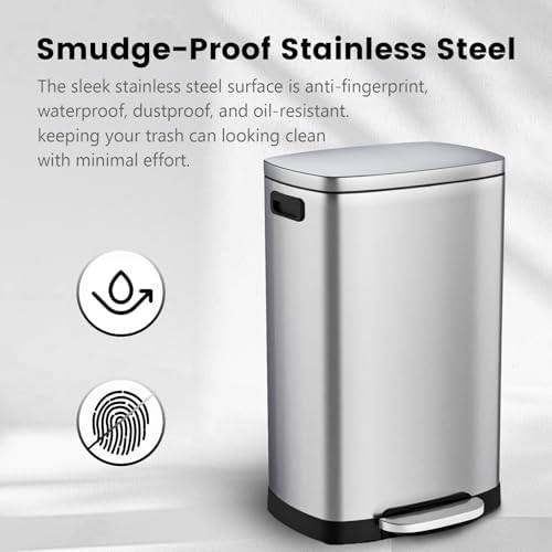 ELPHECO Kitchen Trash Can with Lid 13 Gal Stainless Steel Pedal Garbage Can