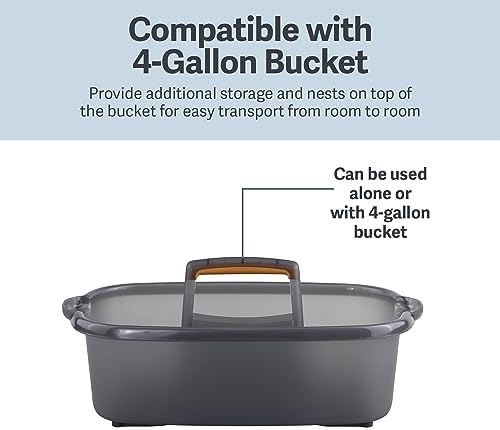 Casabella Cleaning Storage Caddy with Handle Plastic Multipurpose Organizer, Rectangle, 1.85-Gallon, Gray