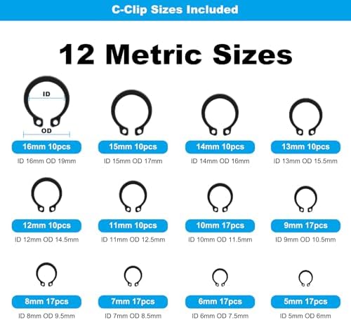 324Pcs C Clips & E Clips Assortment Kit, External Retaining Snap Rings