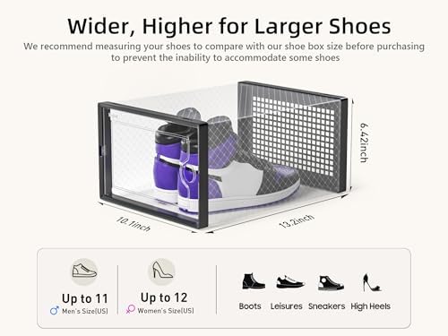 Kuject X-Large Shoe Storage Boxes 12 Pack, Clear Stackable Shoe Organizer