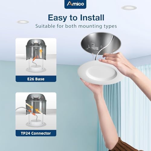 Amico 4 Pack 5/6 inch 5CCT LED Recessed Lighting, Retrofit Can Light, White