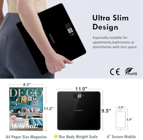 NUTRI FIT Digital Bathroom Scale for Body Weight 0.1lb with 2 AAA Batteries