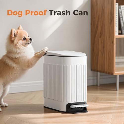 TrashAid Slim Bathroom Trash Can with Lid Soft Close & Pedal, 1.6Gal, White