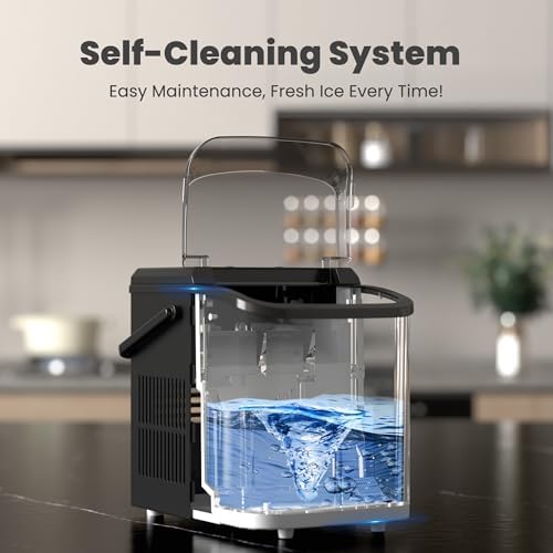 DUMOS Countertop Ice Maker with Handle, Portable Ice Machine for Home Black