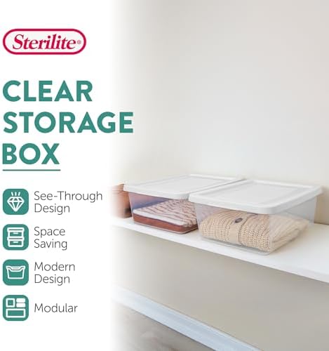 Sterilite Storage Box Stackable Tote, White, 12 Quart, 12 Pack