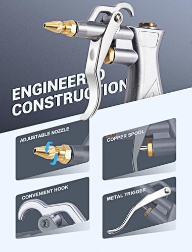 JASTIND Industrial Air Blow Gun with Brass Adjustable Air Flow Nozzle Kit