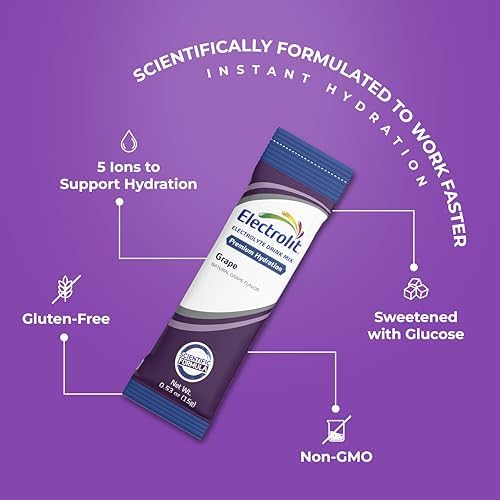 Electrolit Hydration Electrolytes Powder Packets, Grape, 8 Pack